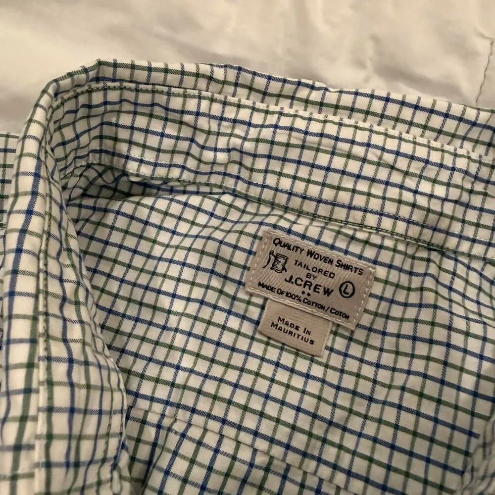 Men's J. Crew Blue and Green Checked Long Sleeve Button Up Shirt, Large